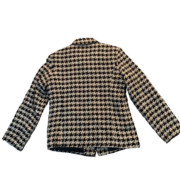 SAG HARBOR WOMEN'S ZIP FRONT LINED BLACK/GOLD/WHITE TWEED BLAZER SIZE 4P-EUC - Picture 4 of 4